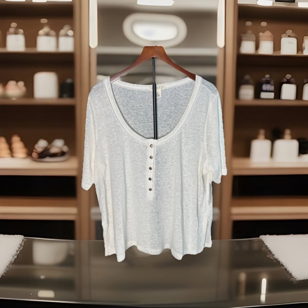 Torrid Festi Linen Scoop Neck Relaxed Henley Womens Size Large White NWT